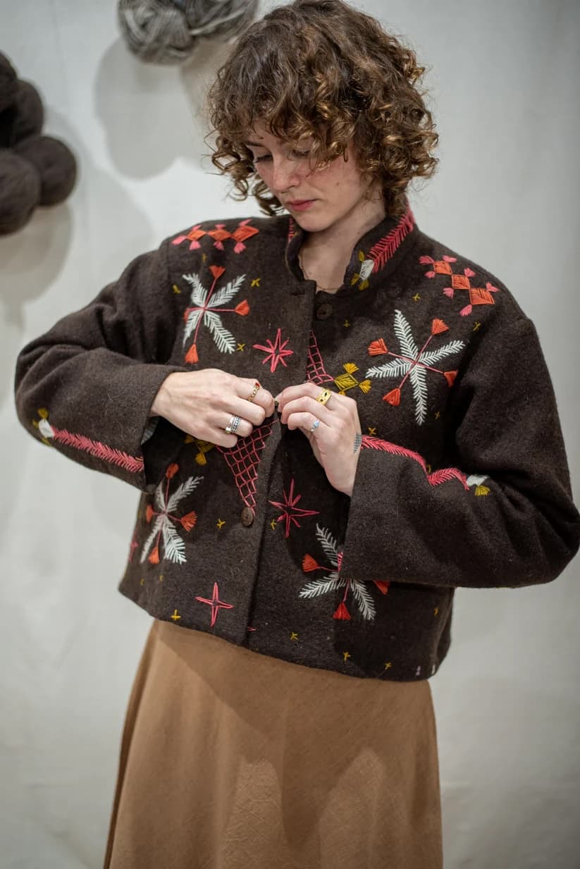 The Tara Short Jacket — Embroidered detail