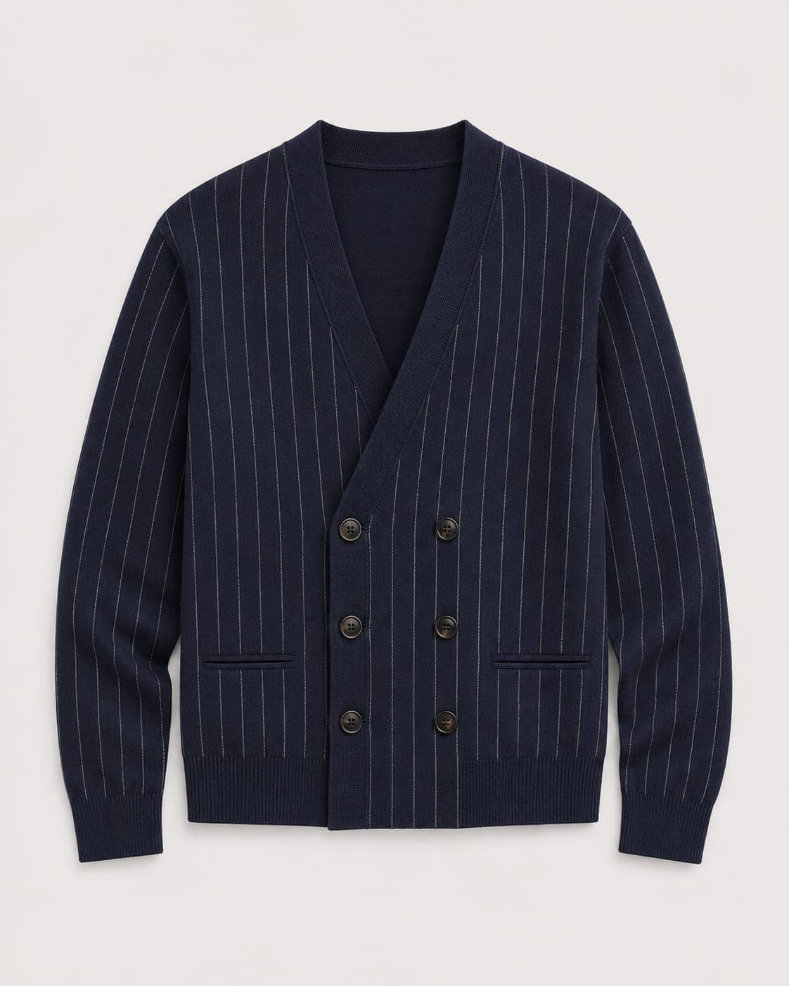 Cardigan Double Breasted Blue Pinstripe