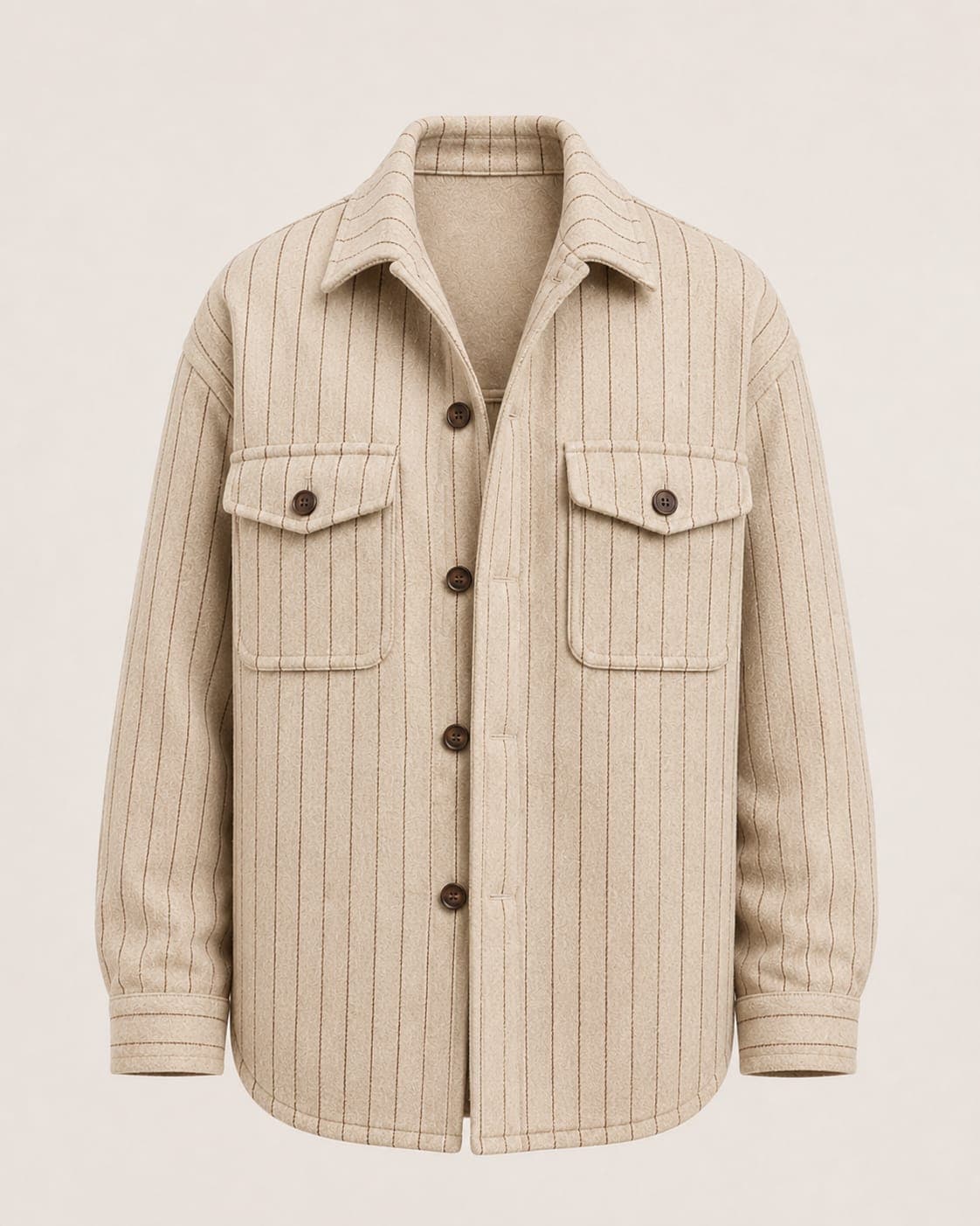 Shacket Biege Brown Pinstripe